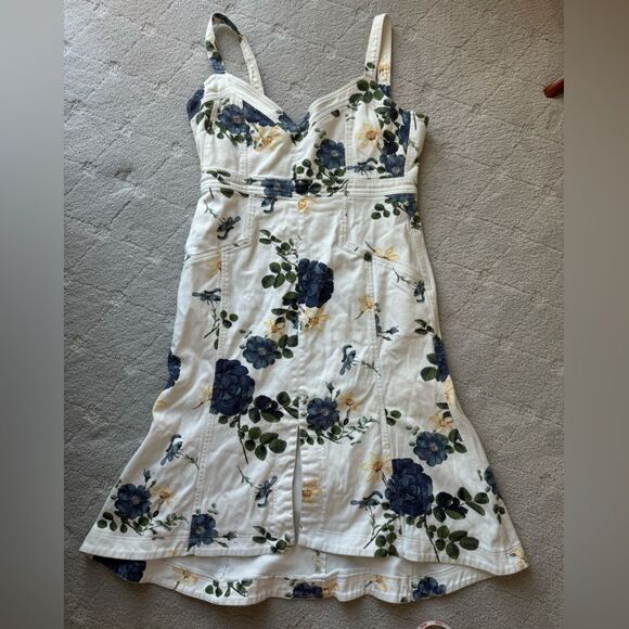 Nicholas white denim rose flare dress. Midi style with front slit sz 10 - Picture 11 of 16